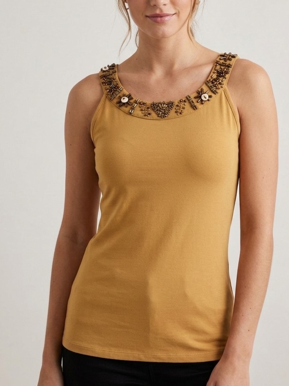 CYC Embellished Beaded Sleeveless Shirt Scoop Neck Cotton Tank Top Size Medium